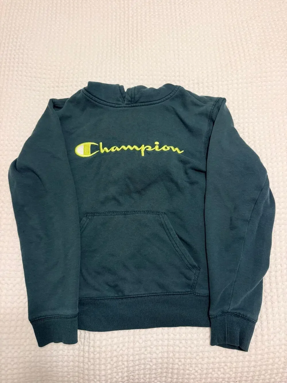 Champion Youth Large Script Logo Pullover Hoodie Sweatshirt Green
